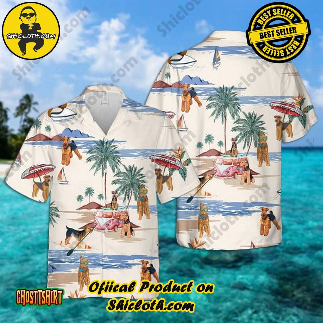 Discover the Tropical Charm: Shicloth's Hawaiian Shirt Collection 5 Airedale Terrier Summer Beach White Aloha Hawaiian Shirt