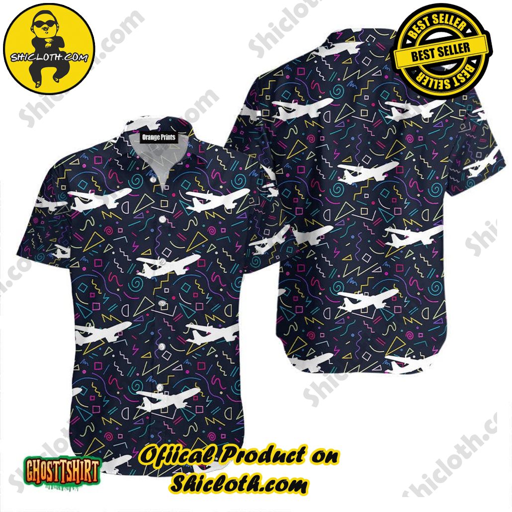 Discover the Tropical Charm: Shicloth's Hawaiian Shirt Collection 6 Airplane Icon Triangle Pattern Blue Aloha Hawaiian Shirt