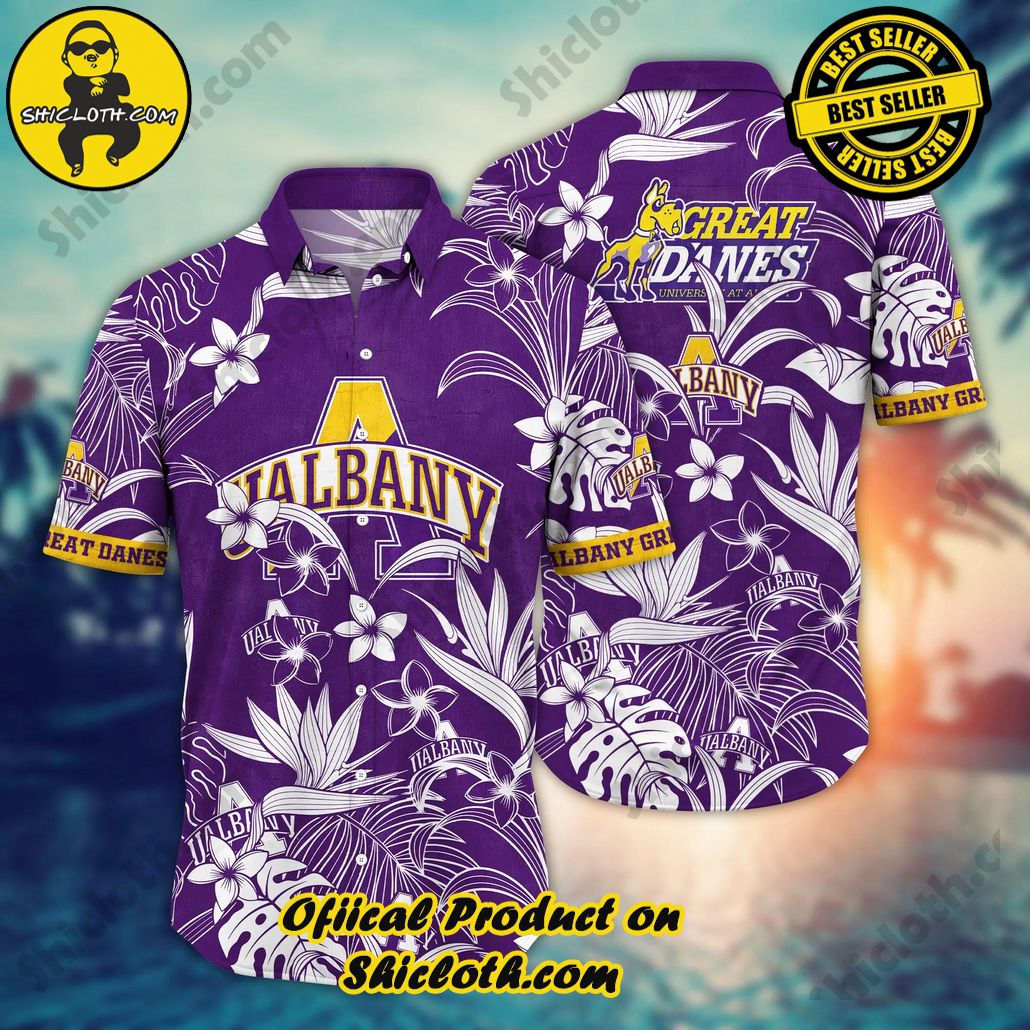Show Your Team Spirit with Shicloth NCAA Beach Shirts 3 Albany Great Danes NCAA Hawaiian Shirt Ice Cream Seasontime Aloha Shirt