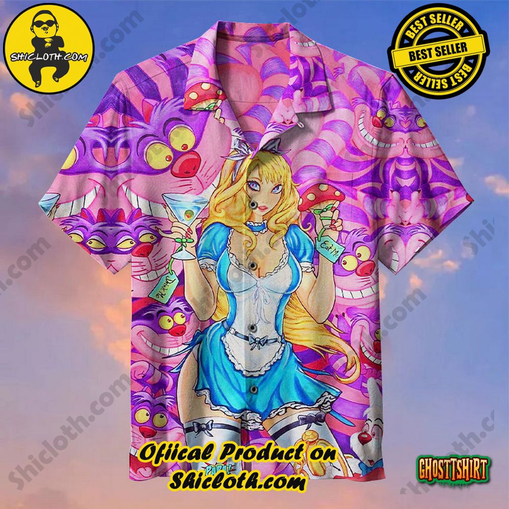 Discover the Tropical Charm: Shicloth's Hawaiian Shirt Collection 44 Alice In Wonderland With Cheshire Cat Universal Aloha Hawaiian Shirt
