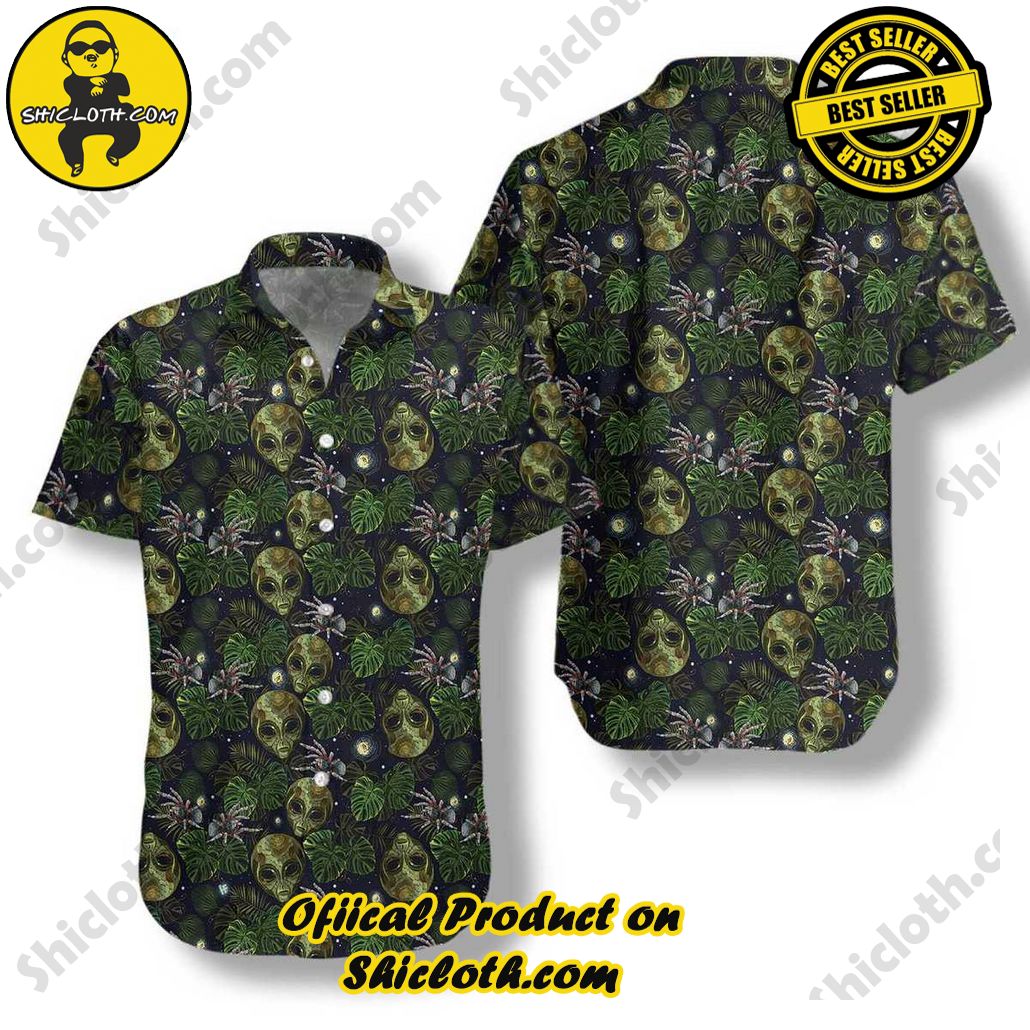 Discover the Tropical Charm: Shicloth's Hawaiian Shirt Collection 46 Alien And Spider In Night Tropical Forest Hawaiian Shirt