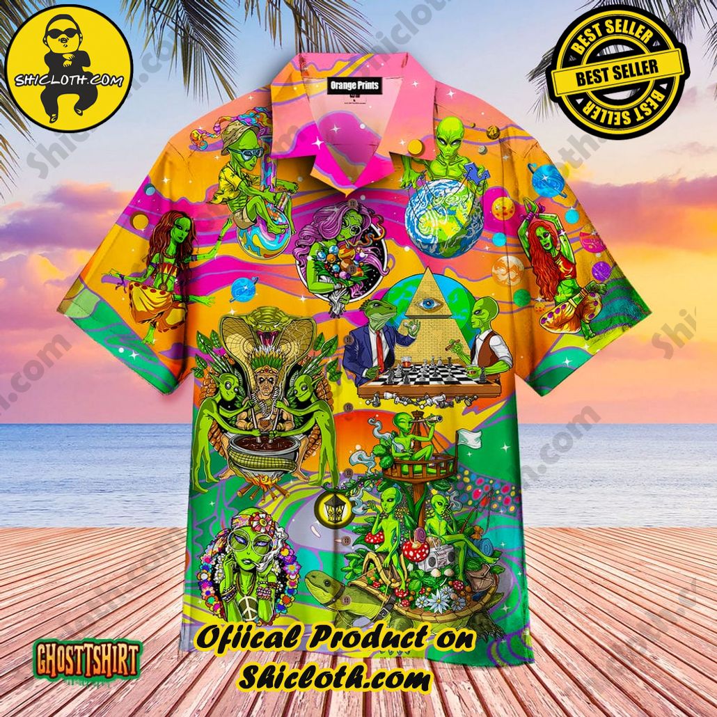 Discover the Tropical Charm: Shicloth's Hawaiian Shirt Collection 52 Alien Hippie Life in The Universe Aloha Hawaiian Shirt