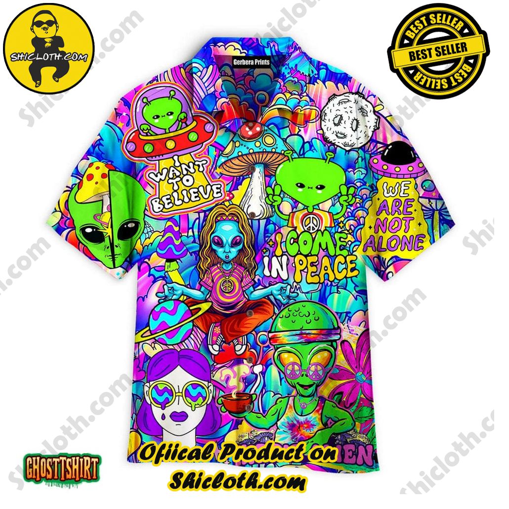 Discover the Tropical Charm: Shicloth's Hawaiian Shirt Collection 58 Alien Space Out Hippie Colorful Aloha Hawaiian Shirt