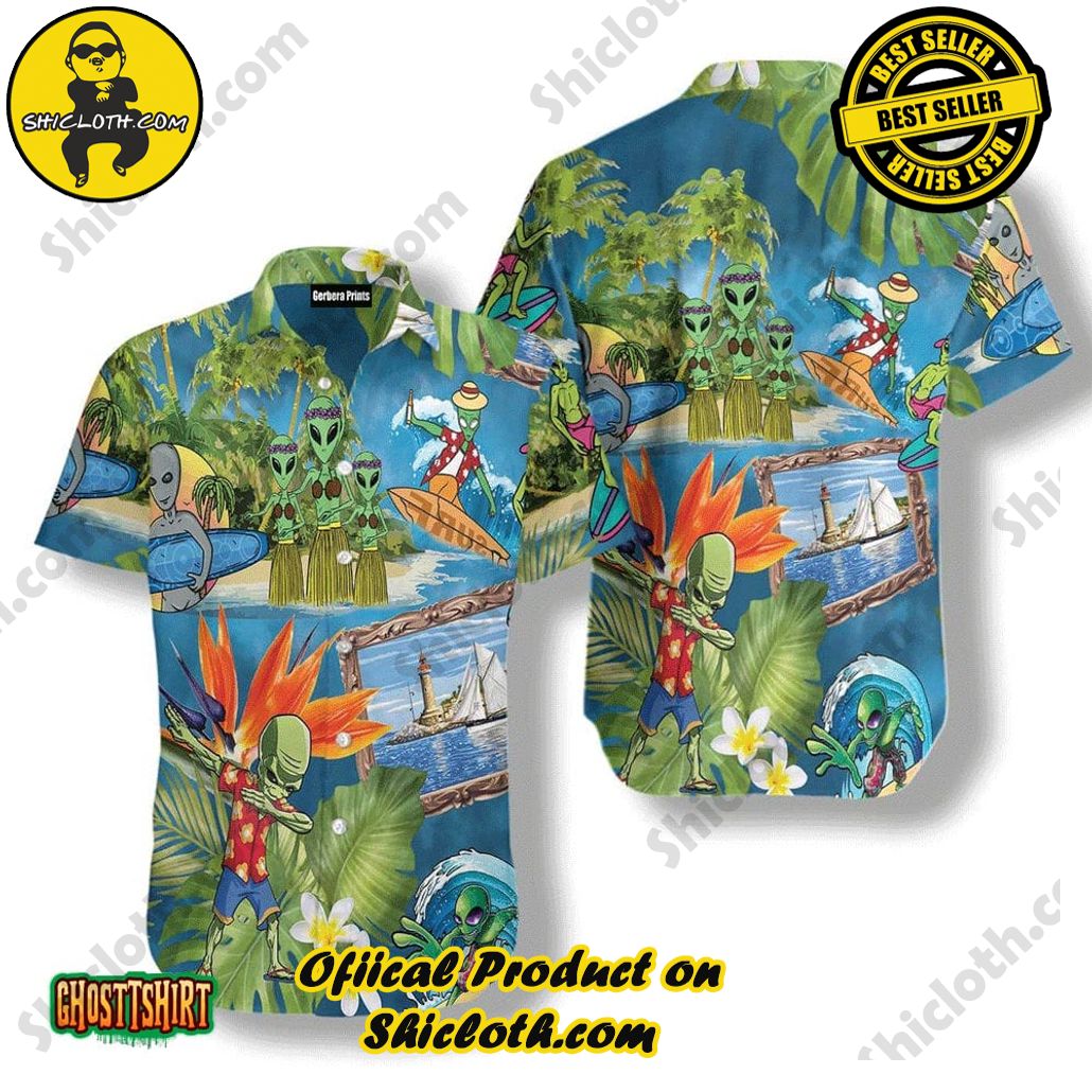 Discover the Tropical Charm: Shicloth's Hawaiian Shirt Collection 60 Alien Tropical Summer Blue Aloha Hawaiian Shirt