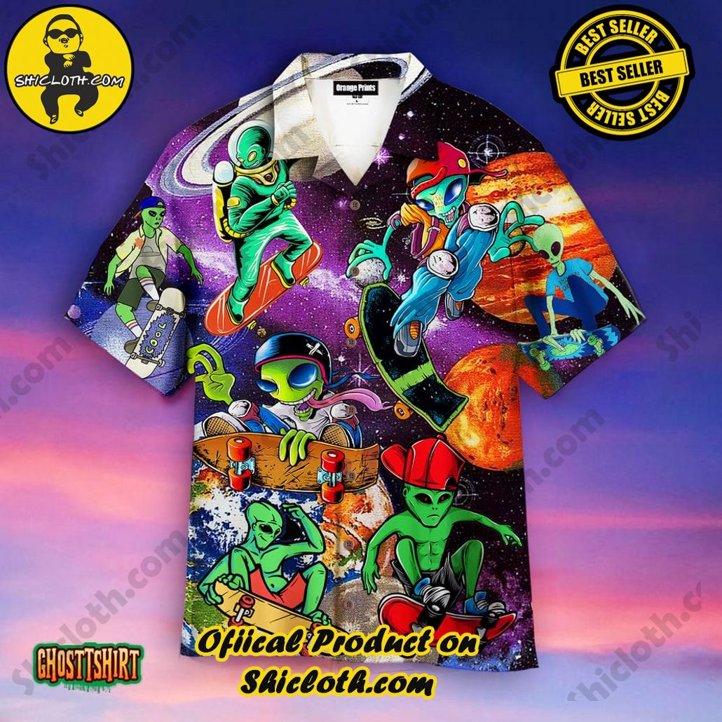 Discover the Tropical Charm: Shicloth's Hawaiian Shirt Collection 63 Alien With Skate In The Universe Aloha Hawaiian Shirt
