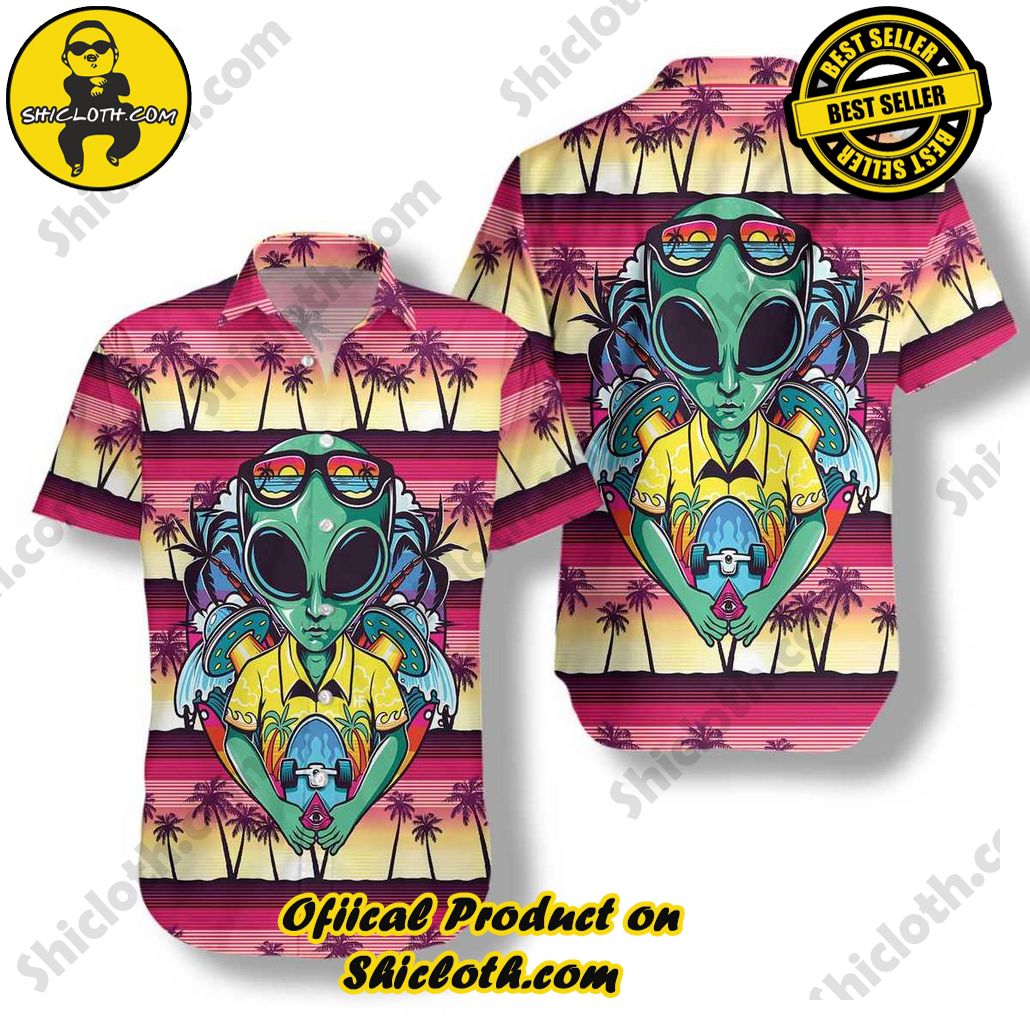 Discover the Tropical Charm: Shicloth's Hawaiian Shirt Collection 64 Alien With Skate Shirt For Men Hawaiian Shirt