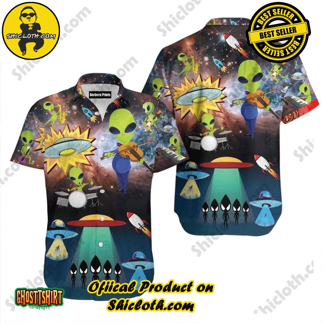 Discover the Tropical Charm: Shicloth's Hawaiian Shirt Collection 69 Aliens With Music Blue Aloha Hawaiian Shirt