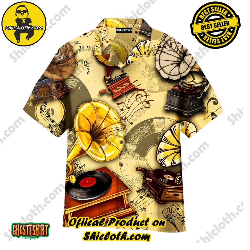 Discover the Tropical Charm: Shicloth's Hawaiian Shirt Collection 70 All About Gramophone Vinyl Records Aloha Hawaiian Shirt
