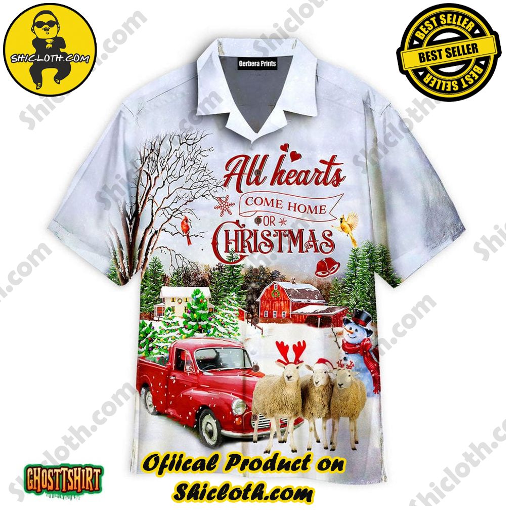 Discover the Tropical Charm: Shicloth's Hawaiian Shirt Collection 77 All Hearts Come Home For Christmas Sheep Aloha Hawaiian Shirt