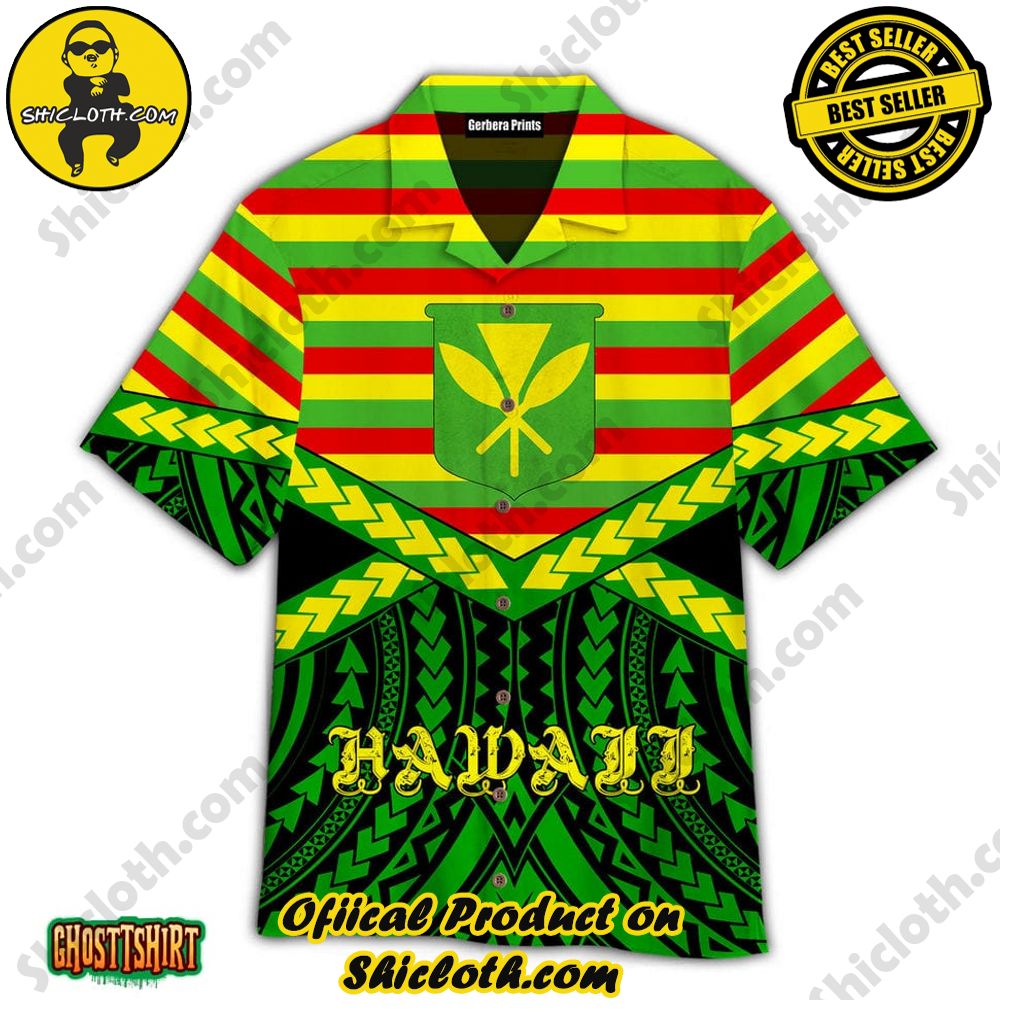 Discover Paradise: Shicloth's Hawaiian Beach Shirt Collection 28 Aloha Hawaii Kanaka Maoli Flag Green Yellow And Red Aloha Hawaiian Shirt