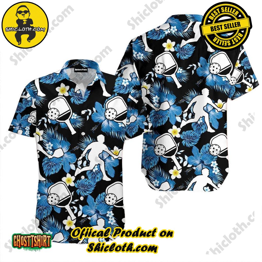 Discover Paradise: Shicloth's Hawaiian Beach Shirt Collection 42 Aloha Pickleball Player Hibiscus Black And Blue Aloha Hawaiian Shirt