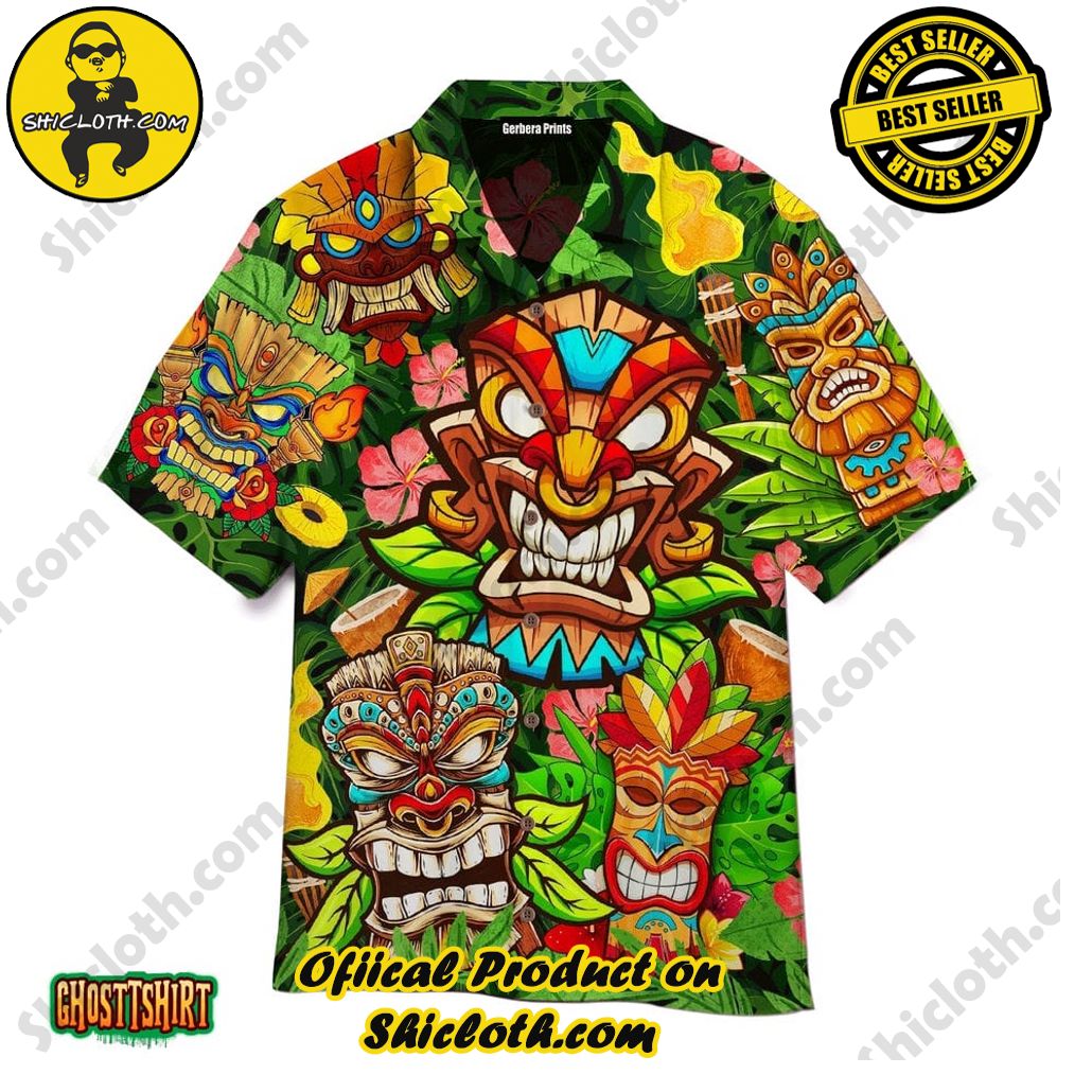 Discover Paradise: Shicloth's Hawaiian Beach Shirt Collection 58 Aloha Tiki Tiki Tribe Leaves Pattern Aloha Hawaiian Shirt