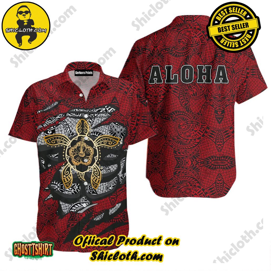 Discover Paradise: Shicloth's Hawaiian Beach Shirt Collection 61 Aloha Turtle Hibiscus Red Aloha Hawaiian Shirt