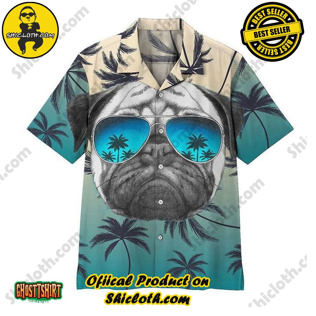 Discover Paradise: Shicloth's Hawaiian Beach Shirt Collection 66 Alohazing Pug Summer Vibe Blue Aloha Hawaiian Shirt