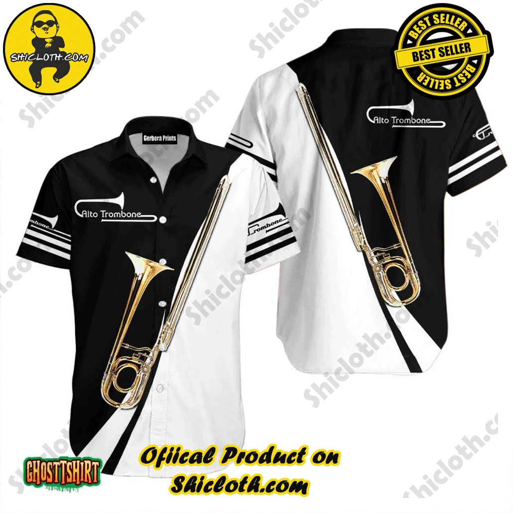 Discover Paradise: Shicloth's Hawaiian Beach Shirt Collection 73 Alto Trombone Music White And Black Aloha Hawaiian Shirt
