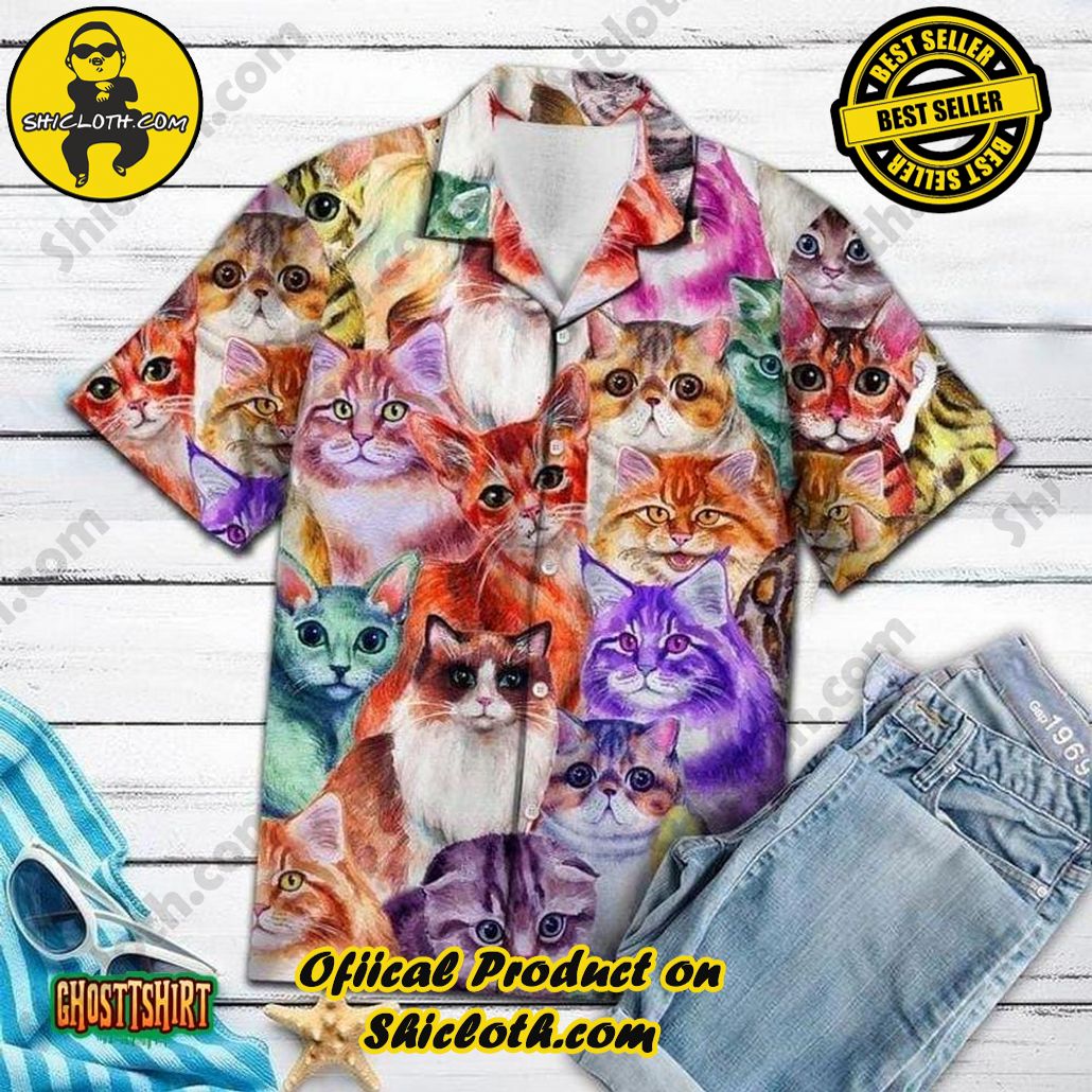 Discover the Perfect Beachwear: Shicloth's Stylish Summer Shirts for Your Next Vacation 26 Amazing Colorful Cats Aloha Hawaiian Shirt