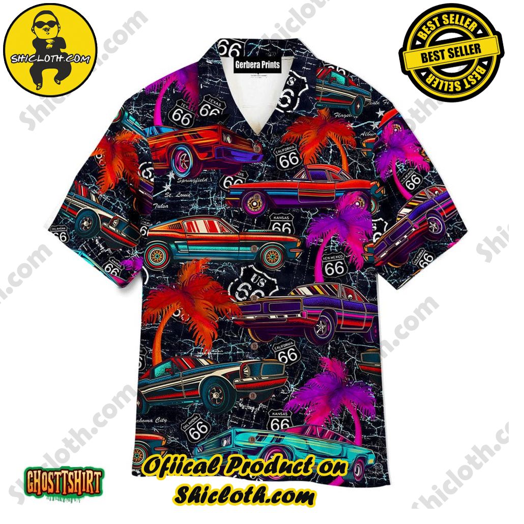 Shicloth Beach Shirts: The Perfect Summer Wardrobe Staple 32 Amazing Neon Vintage Retro Muscle Car On Route 66 Aloha Hawaiian Shirt