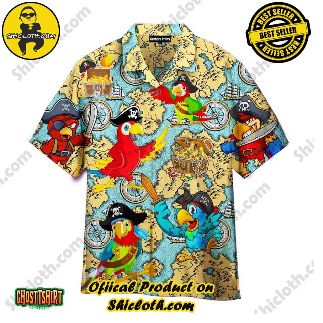 Shicloth Beach Shirts: The Perfect Summer Wardrobe Staple 52 Amazing Pirate Parrots Treasure Map Aloha Hawaiian Shirt