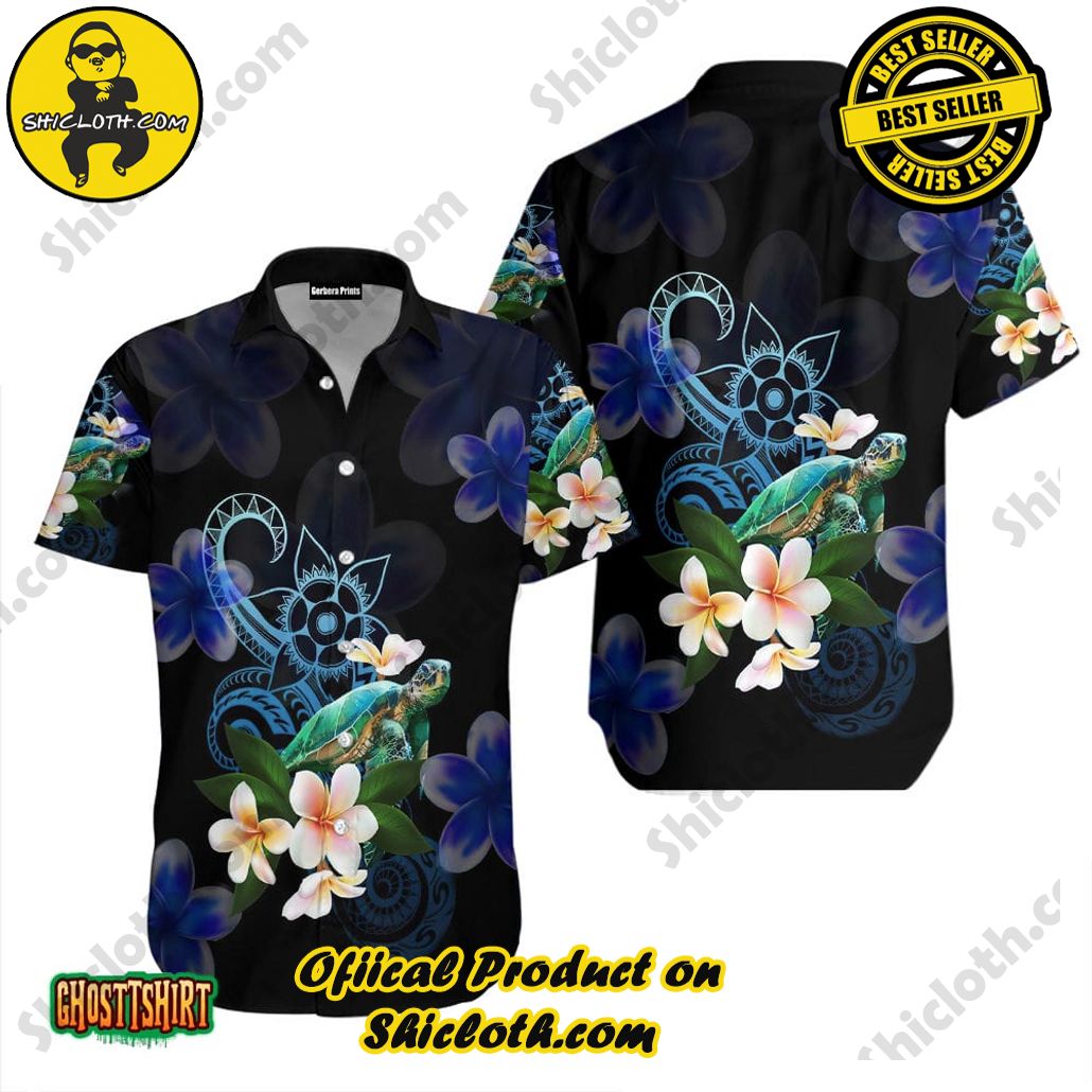 Shicloth Beach Shirts: The Perfect Summer Wardrobe Staple 62 Amazing Polynesian Turtle With Plumeria Flowers Black Aloha Hawaiian Shirt