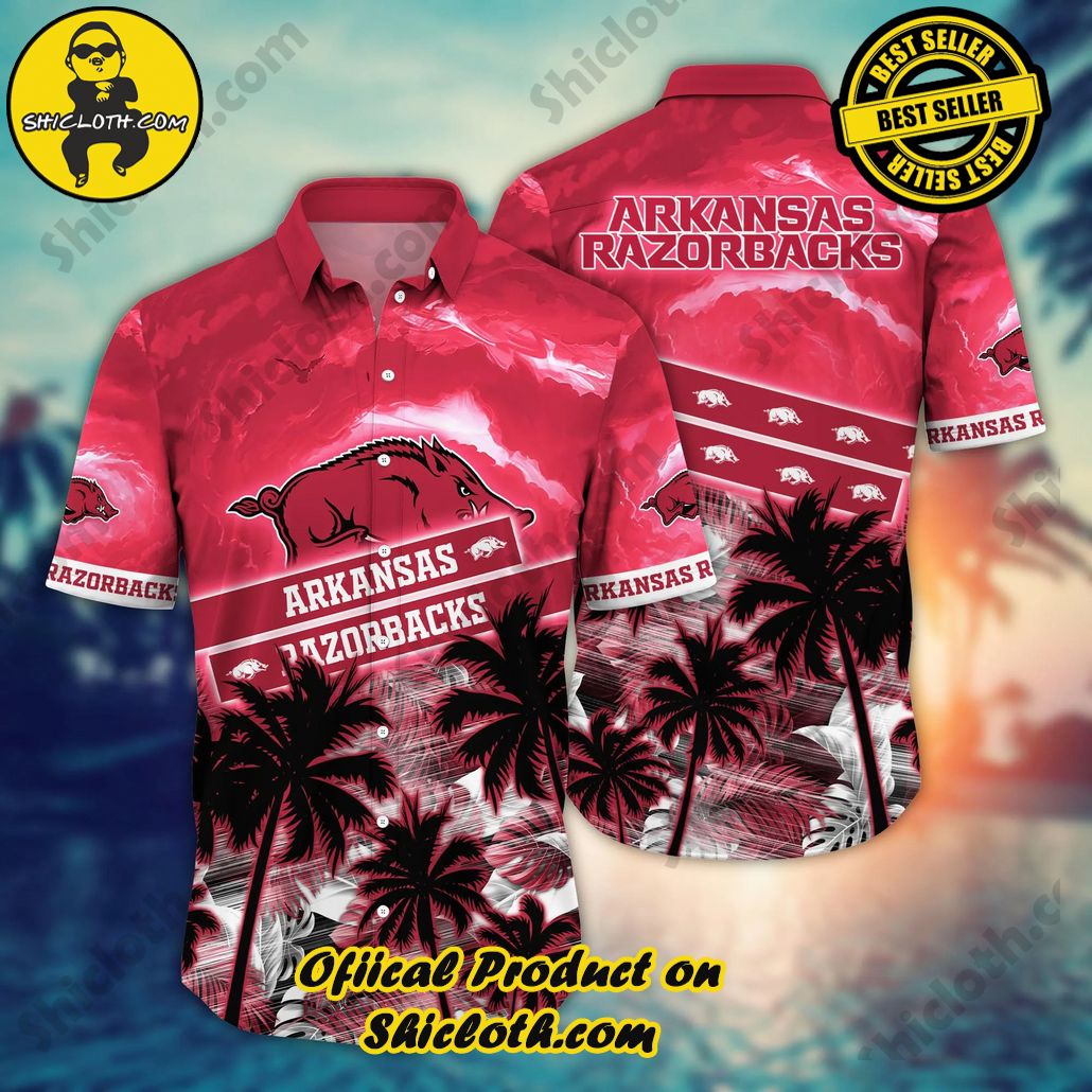 Show Your Team Spirit with Shicloth NCAA Beach Shirts 15 Arkansas Razorbacks NCAA Hawaiian Shirt Palms Aloha Shirt