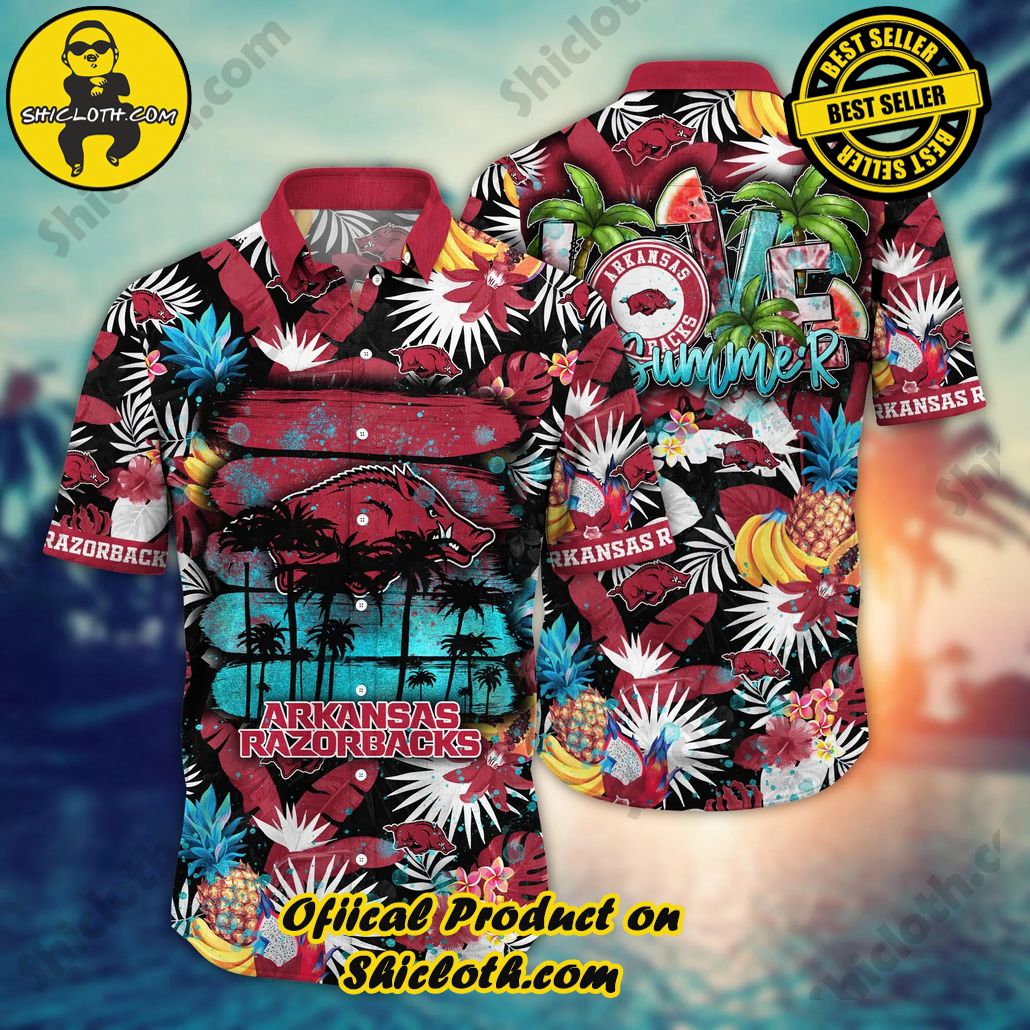 Show Your Team Spirit with Shicloth NCAA Beach Shirts 16 Arkansas Razorbacks NCAA Hawaiian Shirt Straw Hatstime Aloha Shirt