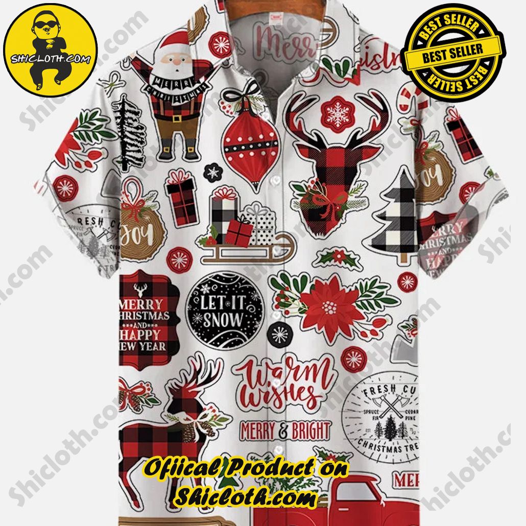 Shicloth Short Sleeve Shirts: The Perfect Way to Stay Cool and Comfortable on Your Beach Vacation 5 Best Wishes For Christmas Retro Checkered Reindeer, Christmas Tree And Santa Claus Printing Short Sleeve Shirt