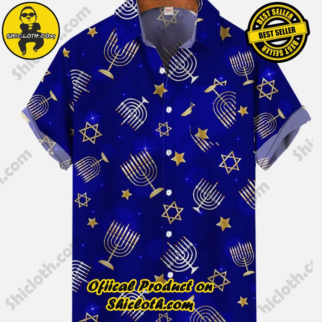 Shicloth Short Sleeve Shirts: The Perfect Way to Stay Cool and Comfortable on Your Beach Vacation 7 Blue Hanukkah Candles And Stars Printing Breast Pocket Short Sleeve Shirt