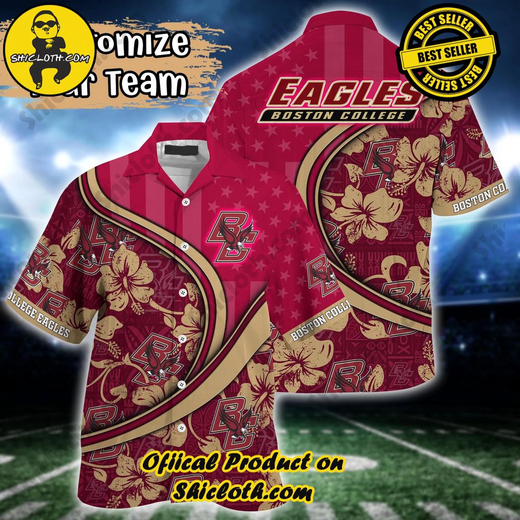 Show Your Team Spirit with Shicloth NCAA Beach Shirts 49 Boston College Eagles NCAA Us Flag Hawaiian Shirt Custom Summer Aloha Shirt