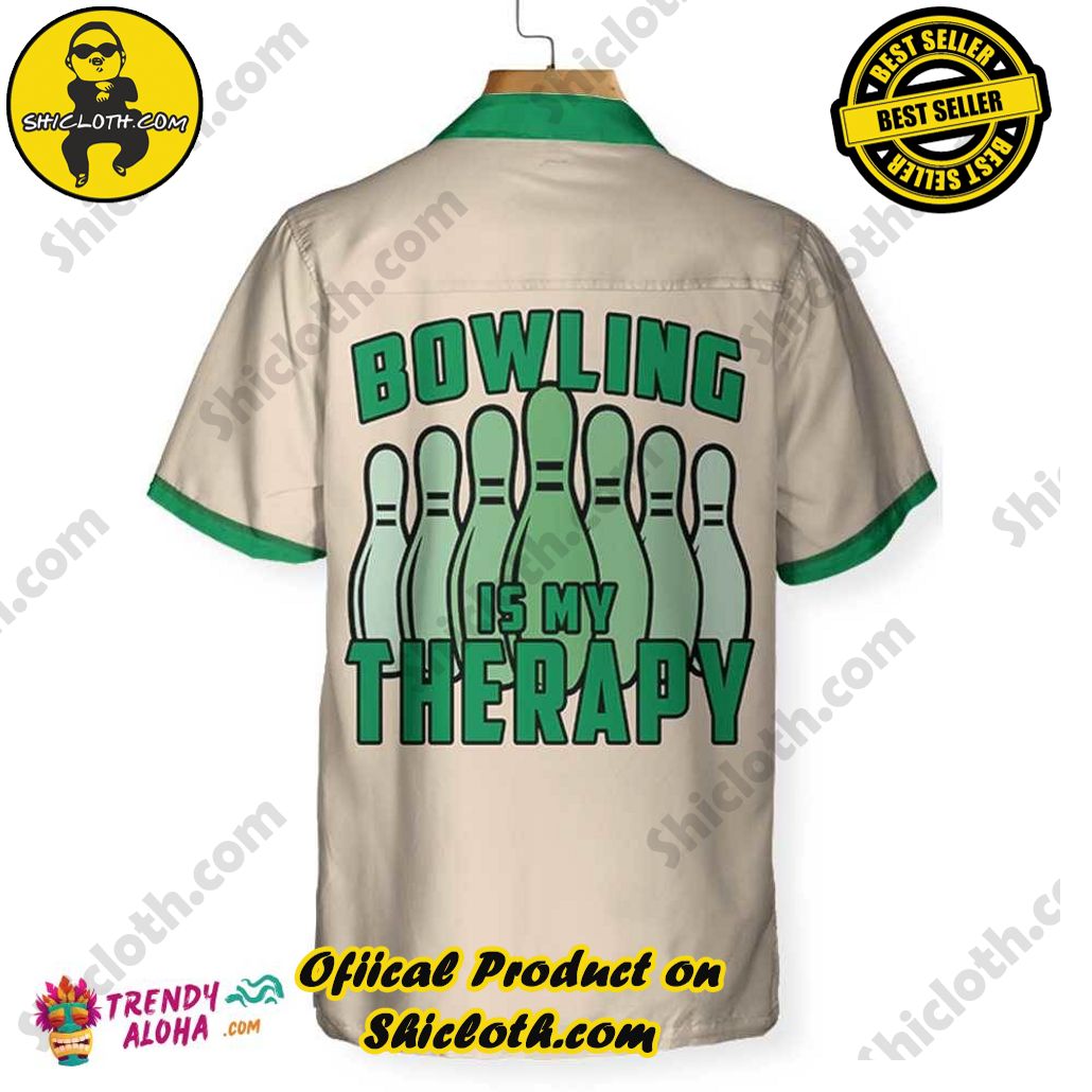 Show Your Team Spirit with Shicloth NCAA Beach Shirts 50 Bowling Is My Therapy Hawaiian Shirt, Green And White Bowling Shirt, Best Gift For Bowling Players
