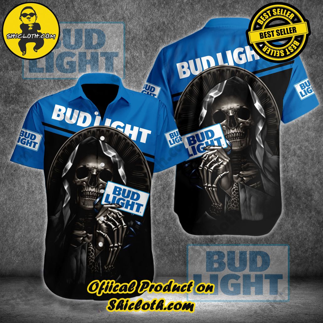 Unleash Your Inner Islander: Shicloth's Hawaiian Beach Shirts For Men 21 Bud Light Skull Button Beach Shirts For Men