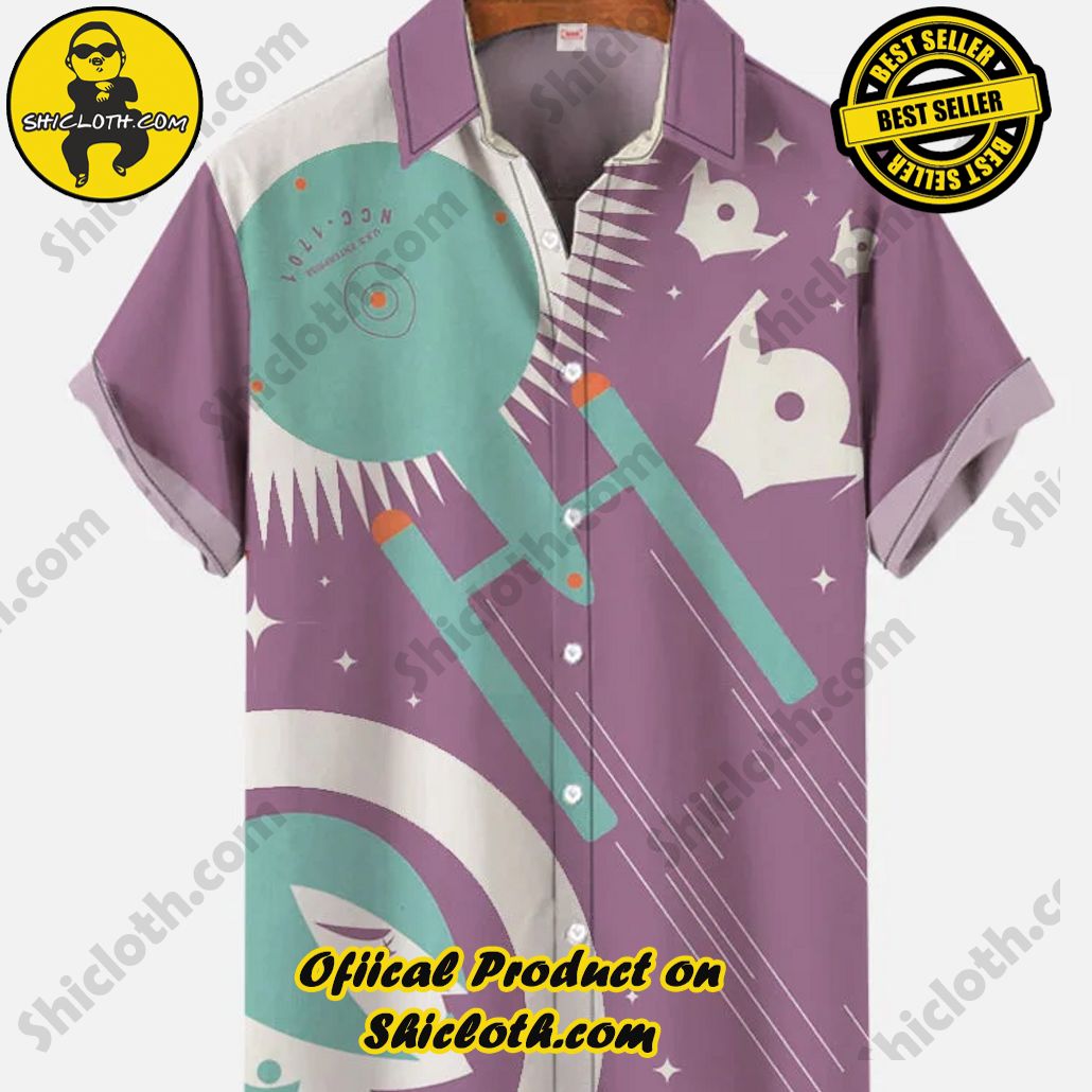 Shicloth Short Sleeve Shirts: Stay Cool and Look Sharp This Summer 4 Cartoon Retro Purple Magic Space And Cyan Spaceship Silhouette Printing Short Sleeve Shirt