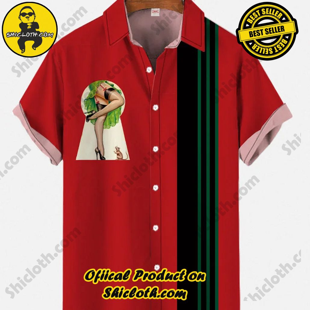 Shicloth Short Sleeve Shirts: Stay Cool and Look Sharp This Summer 7 Christmas Elements Retro Trendy Red And Black Matching Leg Lamp Printing Short Sleeve Shirt