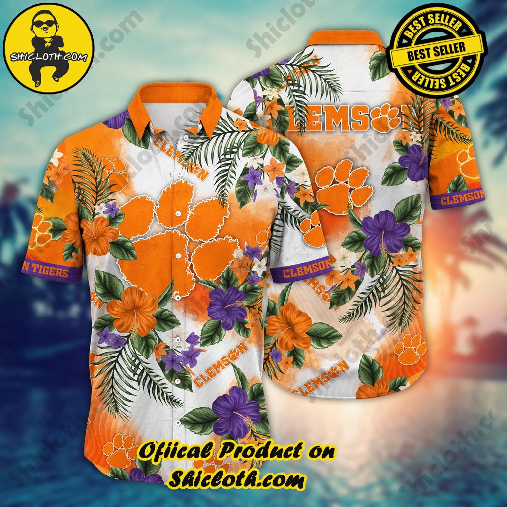 Show Your Team Spirit with Shicloth NCAA Beach Shirts 69 Clemson Tigers NCAA Hawaiian Shirt Golden Hourtime Aloha Shirt
