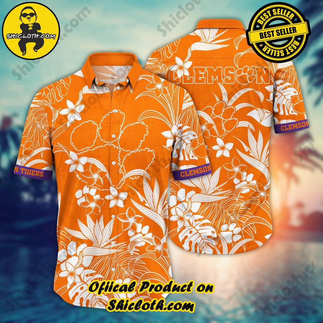 Show Your Team Spirit with Shicloth NCAA Beach Shirts 70 Clemson Tigers NCAA Hawaiian Shirt Sun Raystime Aloha Shirt