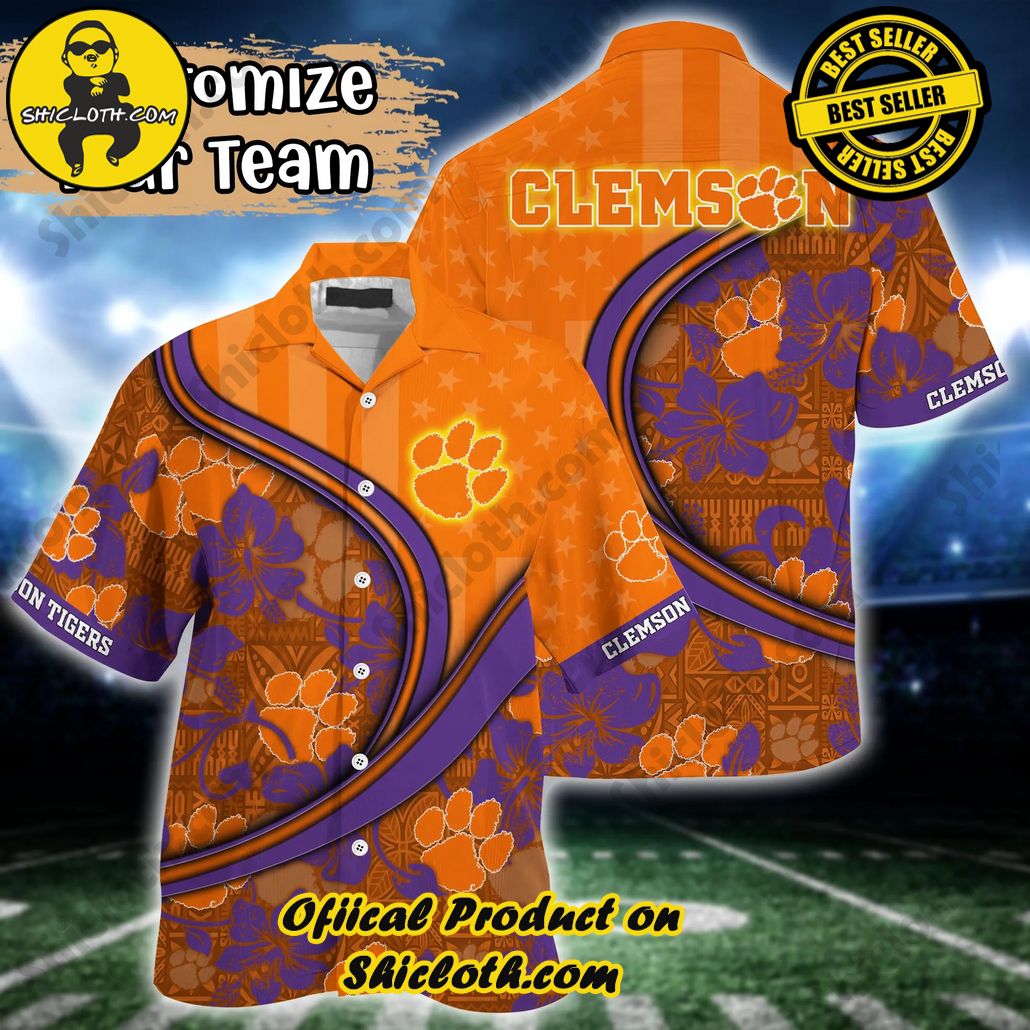 Show Your Team Spirit with Shicloth NCAA Beach Shirts 72 Clemson Tigers NCAA Us Flag Hawaiian Shirt Custom Summer Aloha Shirt