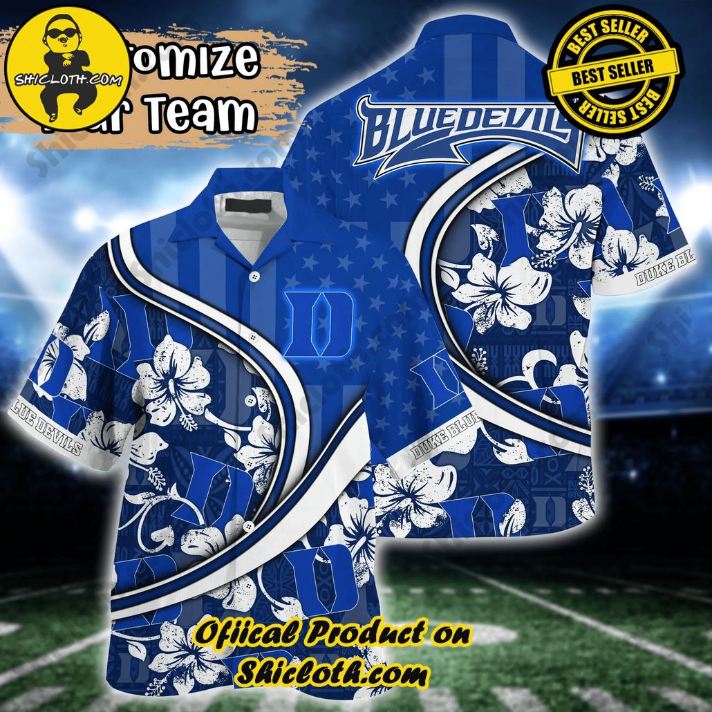Show Your Team Spirit with Shicloth NCAA Beach Shirts 85 Duke Blue Devils NCAA Us Flag Hawaiian Shirt Custom Summer Aloha Shirt