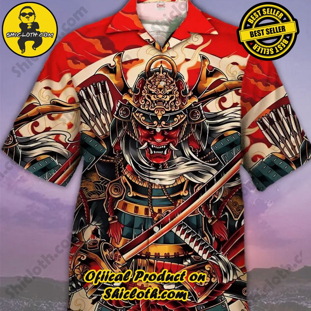 Shicloth Short Sleeve Shirts: The Perfect Way to Stay Cool and Comfortable on Your Beach Vacation 12 Eye-Catchin Retro Ukiyo-E Style Red Mask Fanged Samurai Printing Cuban Collar Hawaiian Short Sleeve Shirt
