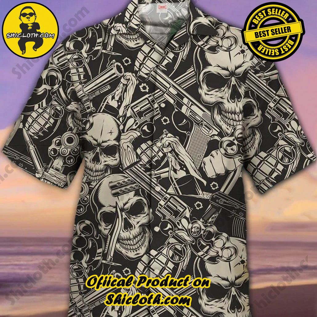 Shicloth Short Sleeve Shirts: Stay Cool and Look Sharp This Summer 11 Eye-Catching American Retro Punk Death Skull And Gun Printing Cuban Collar Hawaiian Short Sleeve Shirt
