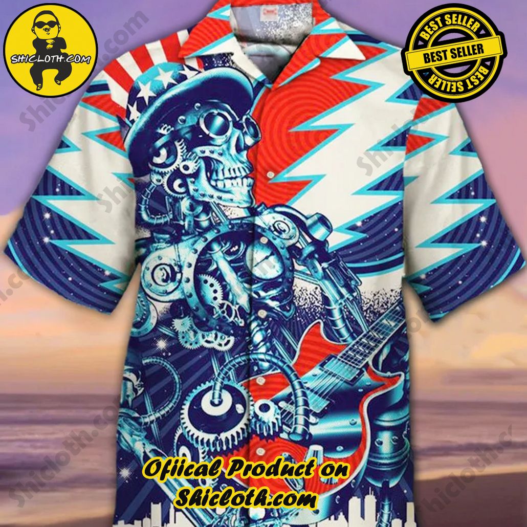 Shicloth Short Sleeve Shirts: Stay Cool and Look Sharp This Summer 14 Eye-Catching Heavy Metal Retro Graffiti American Skull Guitar And Lightning Printing Cuban Collar Hawaiian Short Sleeve Shirt
