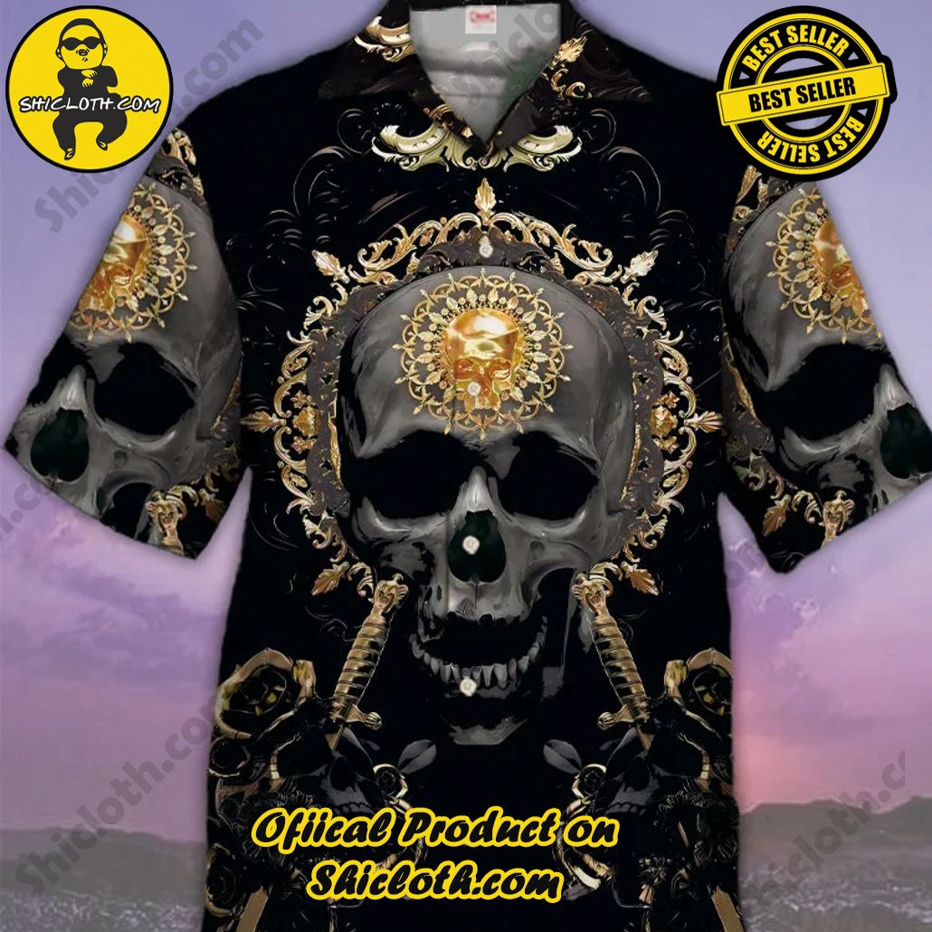 Shicloth Short Sleeve Shirts: Stay Cool and Look Sharp This Summer 15 Eye-Catching King's Vintage Court Golden Skull Printing Cuban Collar Hawaiian Short Sleeve Shirt