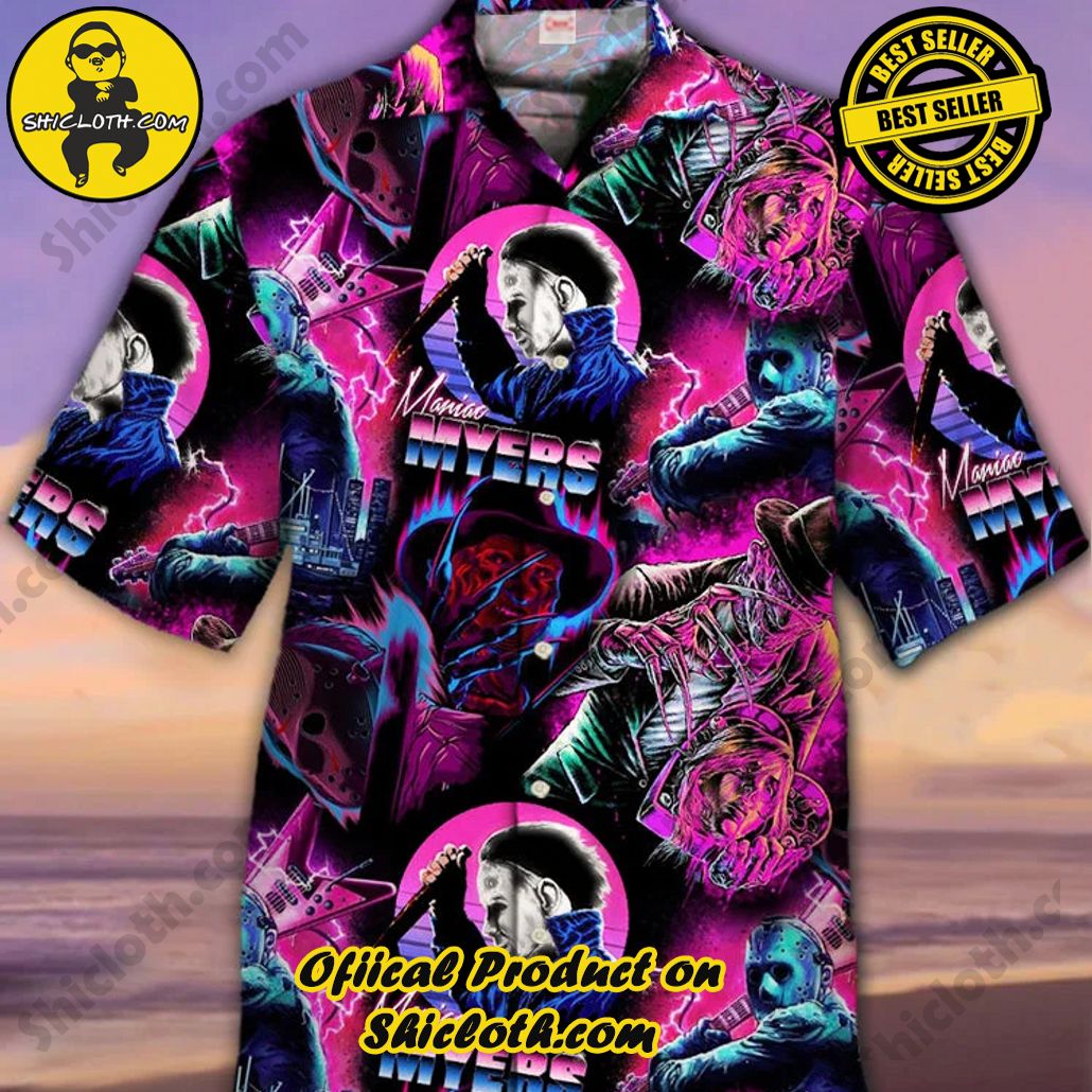 Shicloth Short Sleeve Shirts: Stay Cool and Look Sharp This Summer 25 Eye-Catching Vintage Neon Halloween Horror Characters Printing Cuban Collar Hawaiian Short Sleeve Shirt