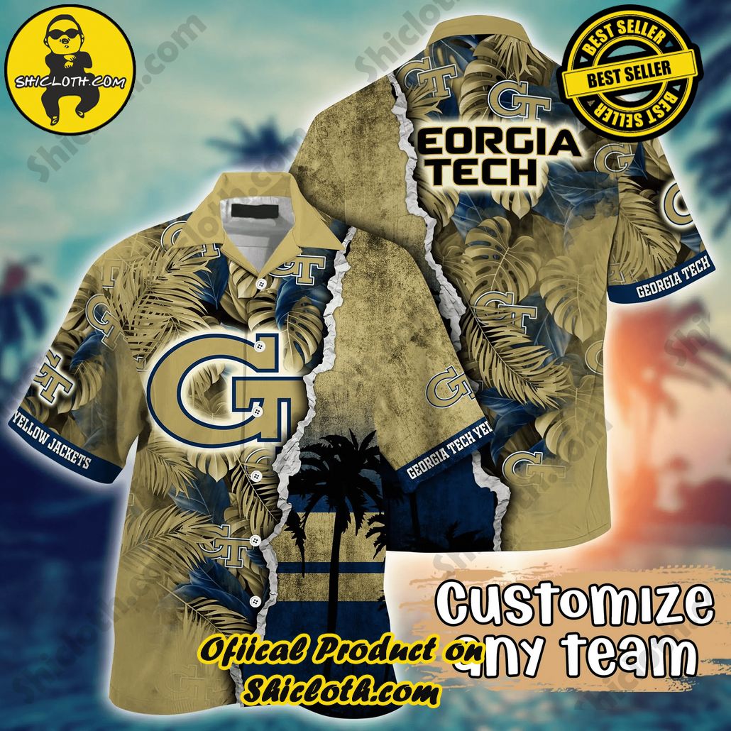 Show Your Team Spirit with Shicloth NCAA Beach Shirts 98 Georgia Tech Yellow Jackets NCAA Hawaiian Shirt Custom Lush Greenery Aloha Shirt