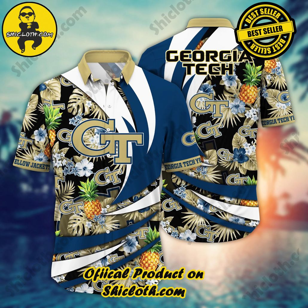 Show Your Team Spirit with Shicloth NCAA Beach Shirts 99 Georgia Tech Yellow Jackets NCAA Hawaiian Shirt Sunlit Aloha Shirt