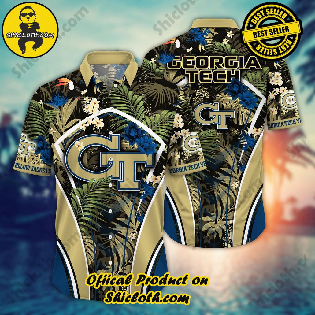 Show Your Team Spirit with Shicloth NCAA Beach Shirts 100 Georgia Tech Yellow Jackets NCAA Hawaiian Shirt Tanning Aloha Shirt
