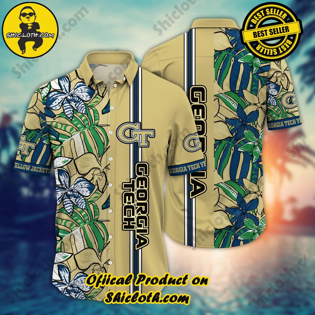 Show Your Team Spirit with Shicloth NCAA Beach Shirts 101 Georgia Tech Yellow Jackets NCAA Hawaiian Shirt Tropical Aloha Shirt