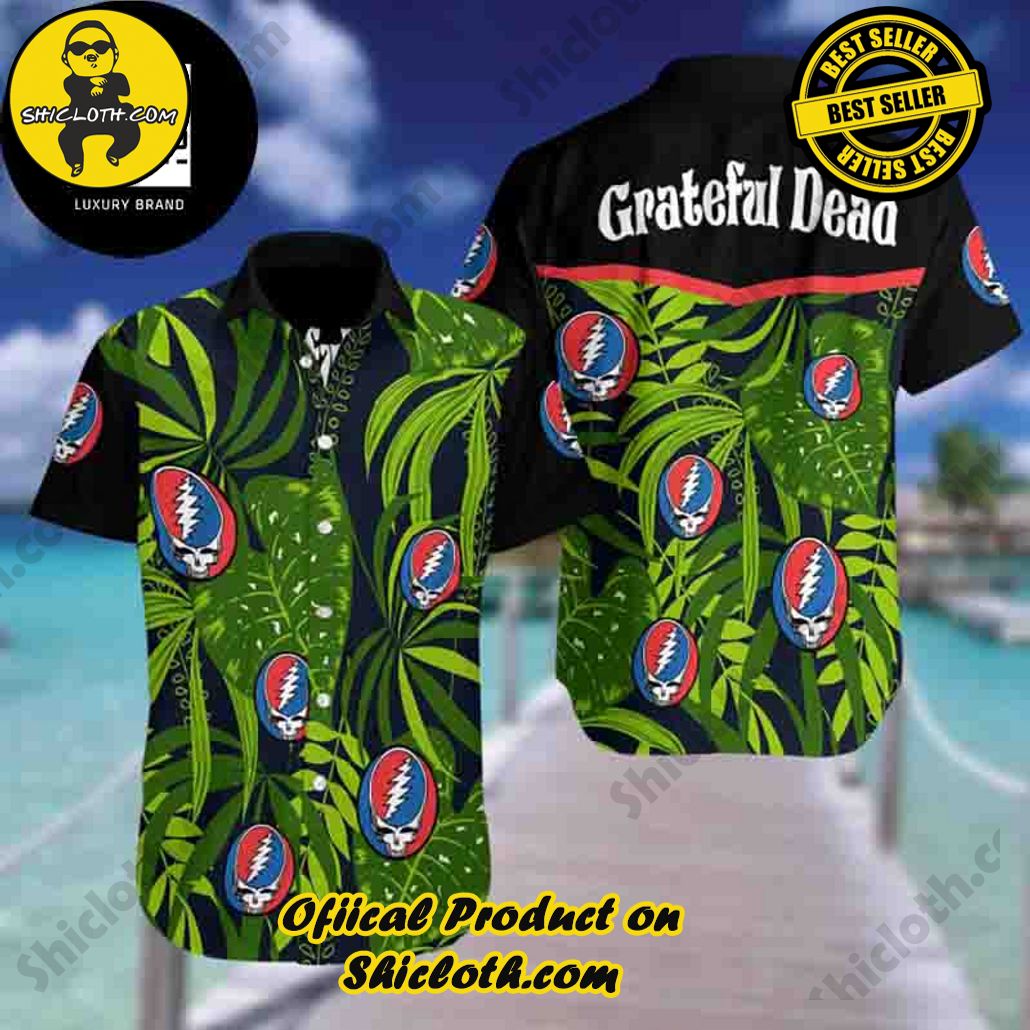 Tropical Vibes: Explore Shicloth's Hawaiian Shirt Collection 11 Grateful Dead Green Leaf Blue Red 2024 Trendy Hawaiian Shirt