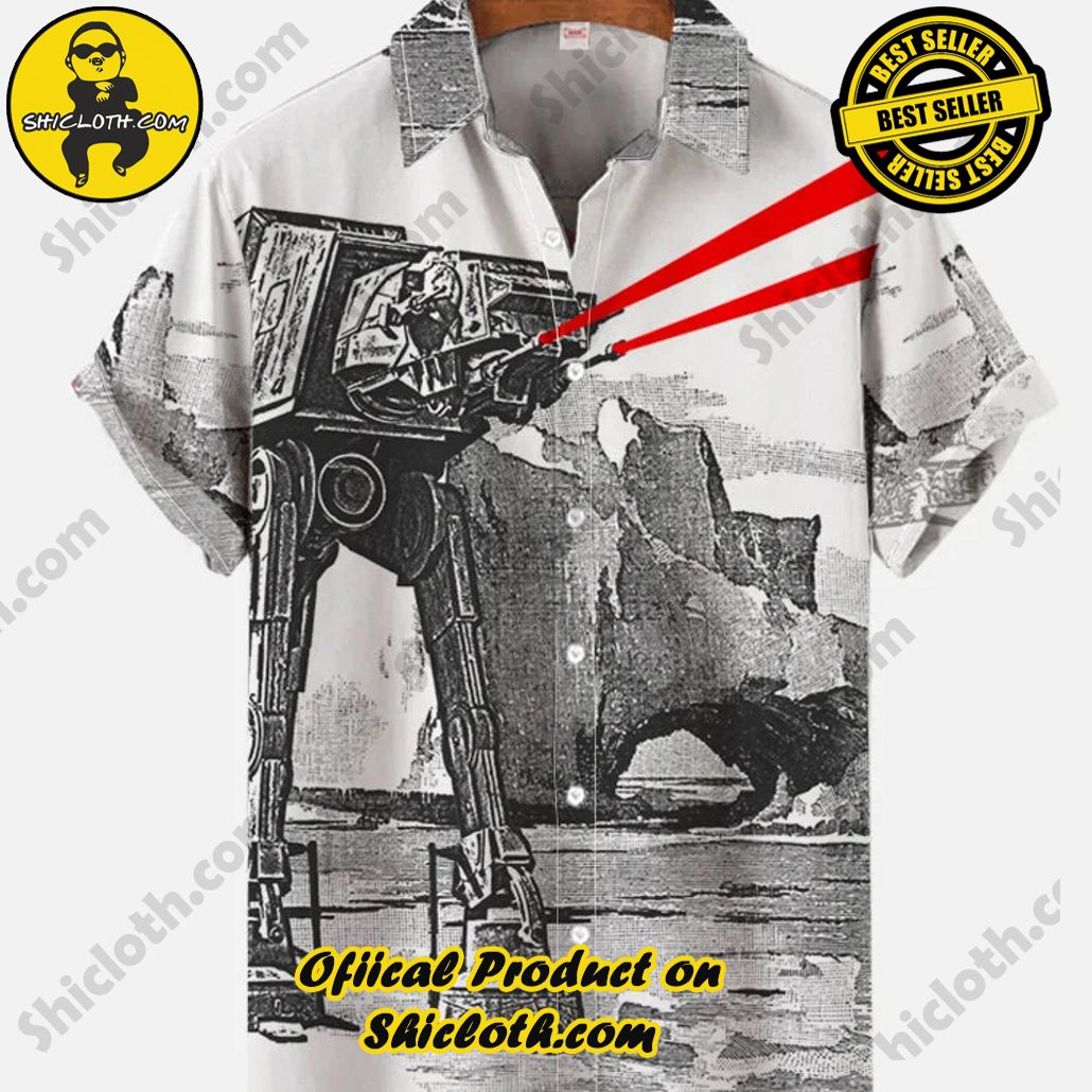 Shicloth Short Sleeve Shirts: The Perfect Way to Stay Cool and Comfortable on Your Beach Vacation 26 Gray And White Retro Space War Giant Armed Walker Firing Red Laser Printing Short Sleeve Shirt