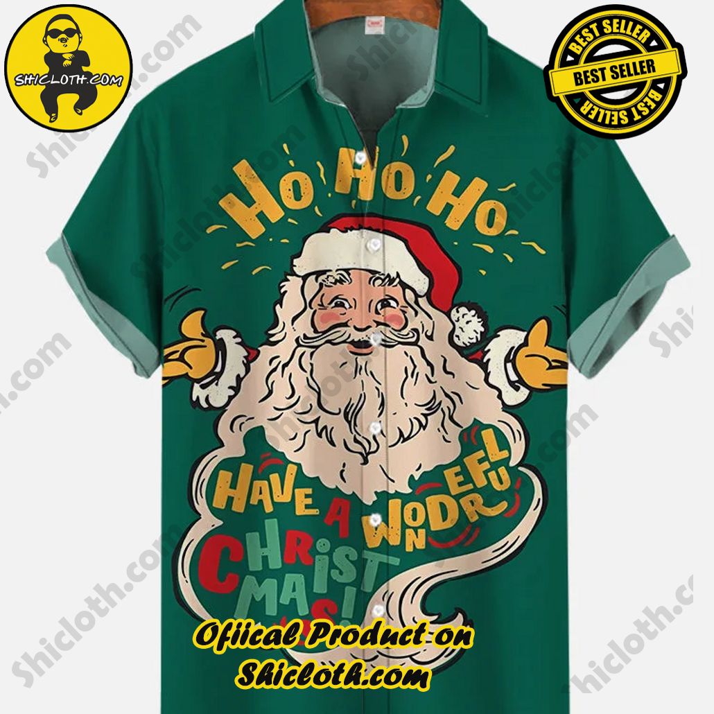 Shicloth Short Sleeve Shirts: Stay Cool and Look Sharp This Summer 30 Green Vintage Christmas Art HO HO HO Bearded Santa Printing Short Sleeve Shirt