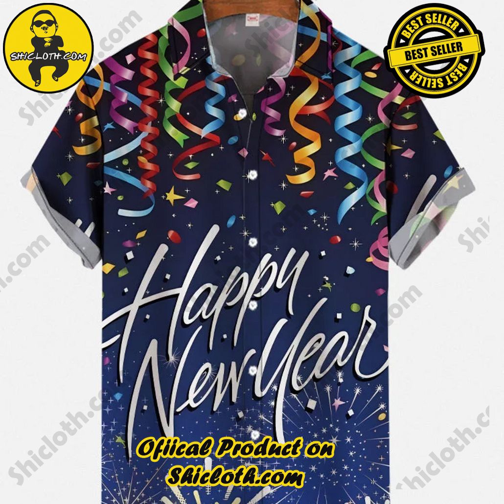 Shicloth Short Sleeve Shirts: The Perfect Way to Stay Cool and Comfortable on Your Beach Vacation 29 Happy New Year Colorful Ribbons And Fireworks In Starry Sky Printing Short Sleeve Shirt