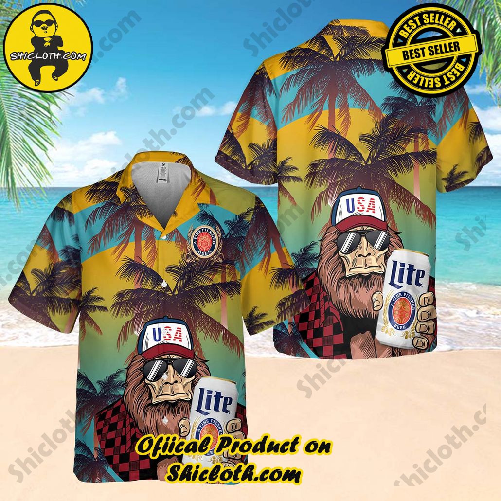 Unleash Your Inner Islander: Shicloth's Hawaiian Beach Shirts For Men 59 Lite Beer Bigfoot Hawaiian Beach Shirts For Men